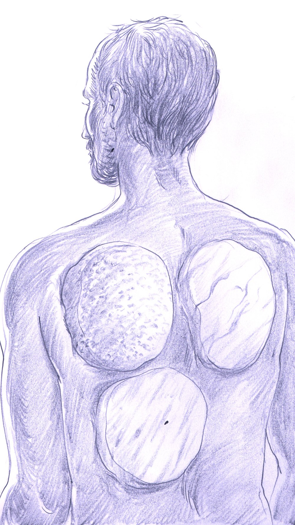 Illustration du rêve : dos d'un homme avec trois pierres rondes et polies